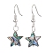 Natural Abalone Shell/Paua Shell Dangle Earring, with Iron Earring Hooks Finding, Silver, Star, 34x13mm