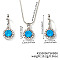 Brass Rhinestones Flat Round Jewelry Set, Earrings & Necklaces Set for Fashionable Women, Deep Sky Blue