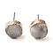 Natural Druzy Agate Stud Earrings, with Golden Plated Brass Findings, Flat Round, Ghost White, 7~8x5~8mm, Pin: 0.8mm