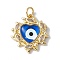 Brass Micro Pave Clear Cubic Zirconia Pendants, with Resin and Jump Rings, Lead Free & Cadmium Free, Heart with Eye Charm, Real 18K Gold Plated, Royal Blue, 21.5x20x4.5mm, Hole: 4mm