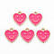 Alloy Enamel Charms, Cadmium Free & Lead Free, Light Gold, Heart with Smile, Deep Pink, 13x12x1.5mm, Hole: 1.6mm