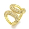 Rack Plating Brass Micro Pave Cubic Zirconia Teardrop Open Cuff Rings for Women, Long-Lasting Plated, Cadmium Free & Lead Free, Real 18K Gold Plated, 18.5mm, Inner Diameter: 18mm