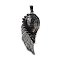 Natural Larvikite Big Pendants, Wing Charms with Alloy Findings, Antique Silver, 56.5~57x22.5~23x7~8mm, Hole: 4x8.5mm