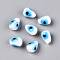 Handmade Evil Eye Lampwork Beads, Teardrop, White, 13~15x9~10.5mm, Hole: 1~1.8mm