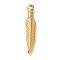 PVD Vacuum Plating 304 Stainless Steel Pendants, Feather Charm, Real 18K Gold Plated, 28.5x6x2.5mm, Hole: 1.8mm