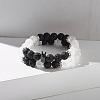 Natural Crackle Quartz & Lava Rock Round Beads Stretch Bracelets Set BJEW-JB07205-5