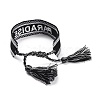 Word Paradise Polycotton(Polyester Cotton) Braided Bracelet with Tassel Charm BJEW-F429-09-3