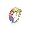 Rainbow Color 304 Stainless Steel Irregular Cuff Ring RJEW-N038-039M-3