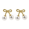 304 Stainless Steel Shell Pearl Bowknot Stud Earrings for Women EJEW-U020-28G-1