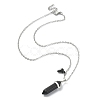 2Pcs 2 Style Natural Black Obsidian & White Jade Bullet Pendant Necklaces Set NJEW-TA00095-02-4