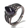 Natural Amethyst Horse Eye Adjustable Rings RJEW-K271-05R-16-2