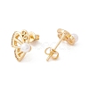 Clear Cubic Zirconia Butterfly Stud Earrings with Acrylic Pearl EJEW-F282-44G-2