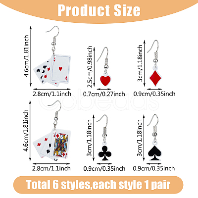 FIBLOOM 3 Set 3 Styles Playing Card Theme Resin Dangle Earrings with Alloy Pins EJEW-FI0003-01-1