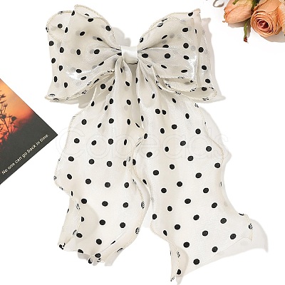 Polka Dot Pattern Cloth Long Bowknot Hair Barrettes PW-WG6129B-09-1