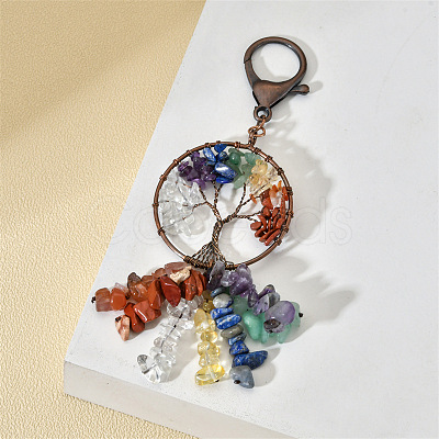 Wrap 7 Chakra Natural Gemstone Chip Tree of Life Pendant Keychain PW-WG38725-03-1