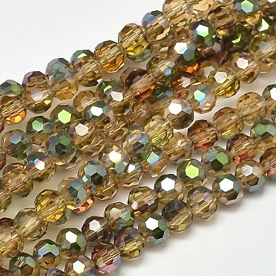 Faceted(32 Facets) Round Half Rainbow Plated Electroplate Glass Beads Strands EGLA-J130-HR15-1