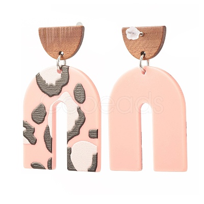 Resin & Walnut Wood Arch Dangle Earrings EJEW-JE04876-1