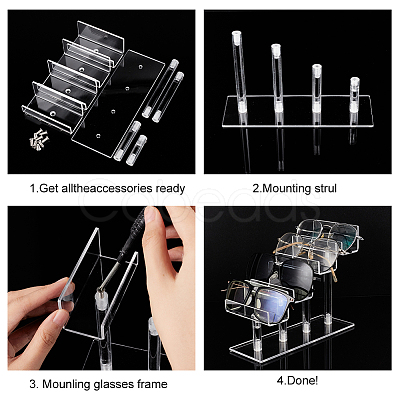 4-Tier Assembled Transparent Acrylic Glasses Display Frame ODIS-WH0058-01-1