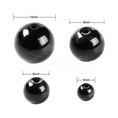 340Pcs 4 Sizes Synthetic Black Stone Beads Strands G-LS0001-10-1