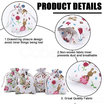 Beebeecraft 4 Styles Flower Print Burlap Packing Pouches ABAG-BBC0001-03B-1