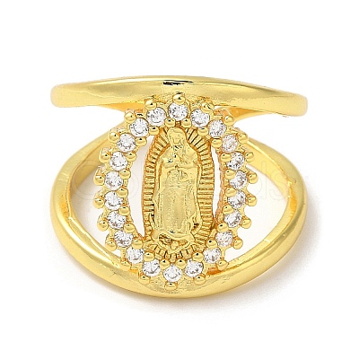 Clear Cubic Zirconia Virgin Mary Open Cuff Rings RJEW-Q168-05G-1