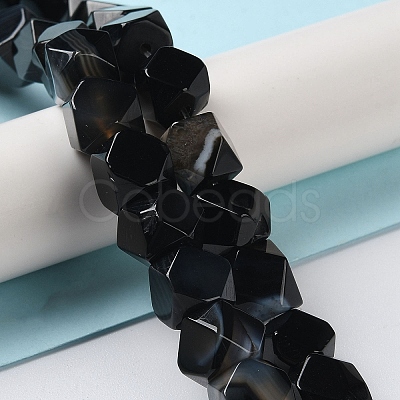 Natural Black Agate Star Cut Round Beads Strands G-M418-C14-01-1