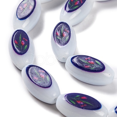 Printing Glass Oval Beads for Necklaces Bracelets Making GLAA-B020-01A-14-1