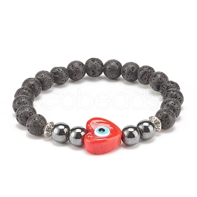 Natural Lava Rock & Synthetic Hematite Stretch Bracelet BJEW-JB08323-02-1