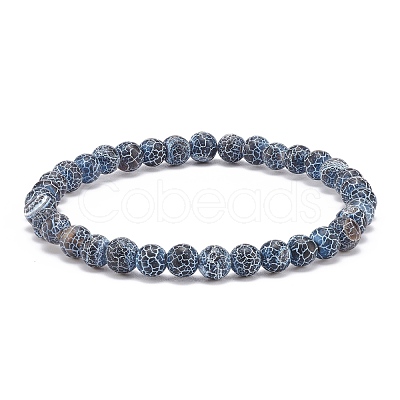 Natural Weathered Agate(Dyed) Round Beaded Stretch Bracelet BJEW-JB08363-02-1