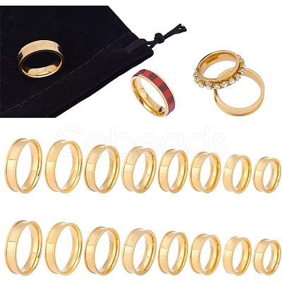 Unicraftale 16Pcs 8 Size 201 Stainless Steel Grooved Finger Ring for Men Women RJEW-UN0002-37-1