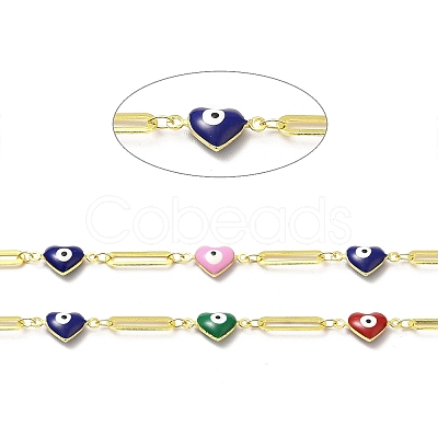 Handmade Eco-friendly Brass Enamel Heart with Evil Eye Link Chain CHC-I045-16G-1