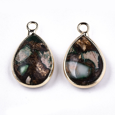 Teardrop Assembled Synthetic Bronzite and Regalite/Imperial Jasper Pendants G-N330-022-D04-1