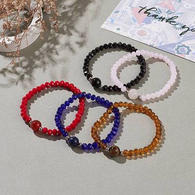 Faceted Glass Beads Stretch Bracelets BJEW-JB05887-1