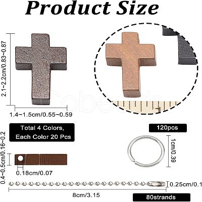 Nbeads 80Pcs 4 Colors Cross Wooden Pendants DIY-NB0007-52-1