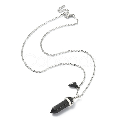 2Pcs 2 Style Natural Black Obsidian & White Jade Bullet Pendant Necklaces Set NJEW-TA00095-02-1