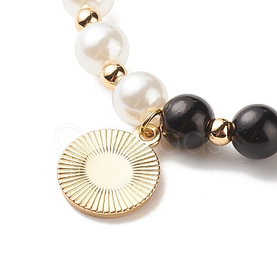 Alloy Eaneml Yin Yang Charm Necklace with Plastic Imitation Pearl Beaded for Women NJEW-JN03913-1