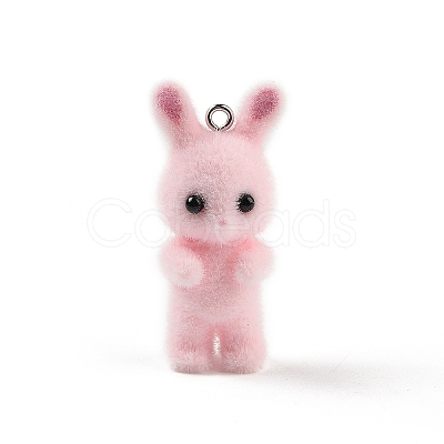 Flocking Resin Cute Bunny Pendants MACR-P043-J02-1