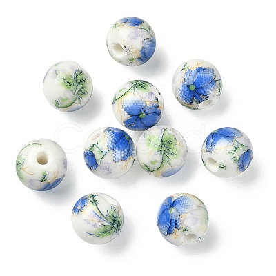 Handmade Printed Porcelain Round Beads PORC-YW0001-05C-1