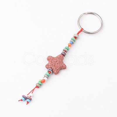 Natural Lava Rock Beads Keychain KEYC-O011-M-1