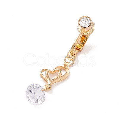 Clear Cubic Zirconia Heart Charm Belly Ring AJEW-F057-11G-1