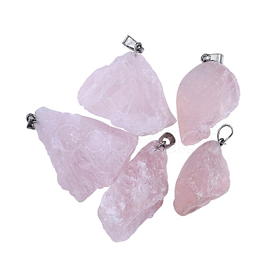 5Pcs 5 Style Natural Rose Quartz Pendants G-CJ0001-42-1