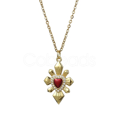 Golden Brass with Cubic Zirconia Heart Pendant Necklace NJEW-JN04592-1