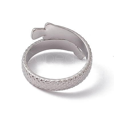 Non-Tarnish 304 Stainless Steel Ring Arowana Fish Wrap Open Cuff Ring for Women RJEW-C045-21P-1