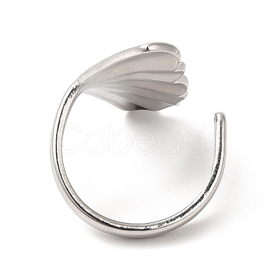 304 Stainless Steel Shell Shape Open Cuff Ring for Women RJEW-E063-12P-1