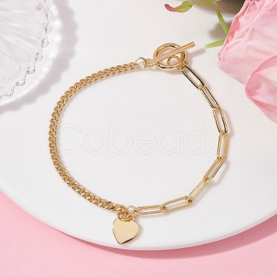 Brass Heart Charm Bracelets BJEW-JB09843-1