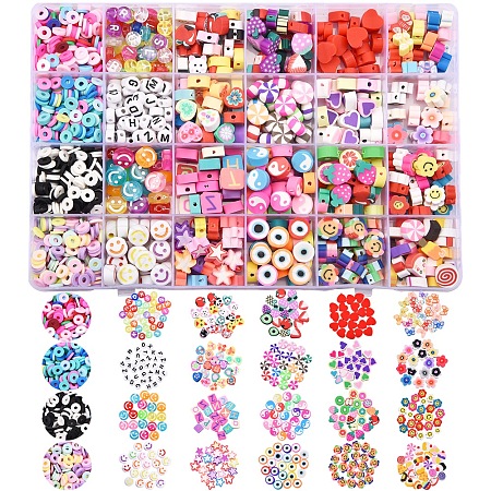1370Pcs 24 Styles Butterfly & Candy & Fruit & Heart &Cake & Star Handmade Polymer Clay Beads CLAY-SZ0001-79-1
