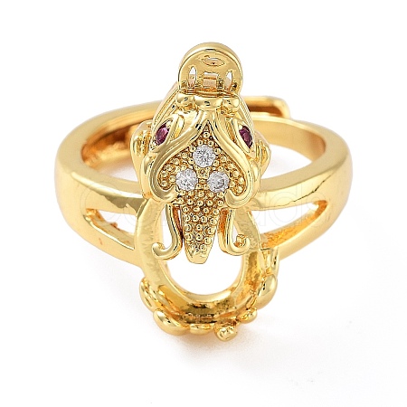 Rack Plating Dragon Brass Micro Pave Cubic Zirconia Adjustable Ring Components KK-Q819-07G-1