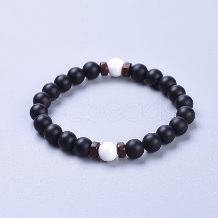 Natural Black Agate(Dyed) Bead Stretch Bracelets BJEW-JB04295-03-1