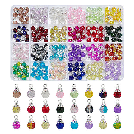 240Pcs 24 Colors Spray Painted Crackle Glass Round Charms PALLOY-PH01650-1