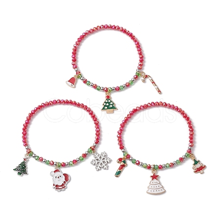 3Pcs 3 Styles Christmas Theme Glass Beaded Stretch Bracelet Sets for Women BJEW-TA00534-1